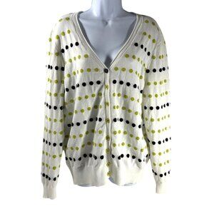Spanner Golf Womens White Cardigan Size XXL Polka Dots‎ Green & Black Preppy